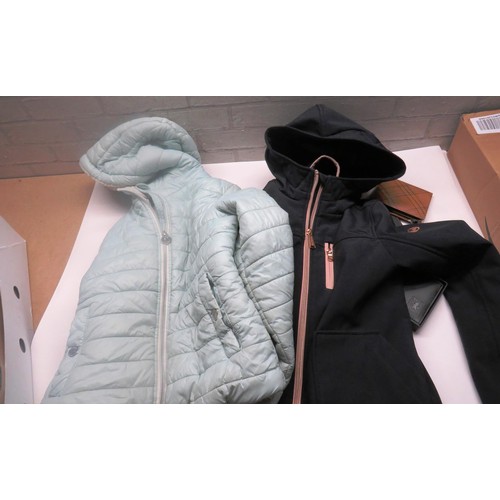 377 - 2 CHILDREN'S COATS, LADIES COAT AND A SELECTION OF WALLETS