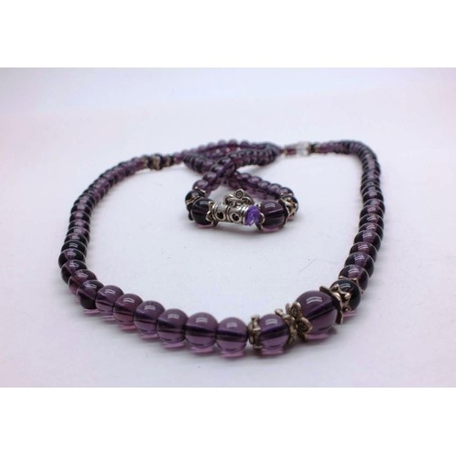 326 - VINTAGE AMETHYST BEAD NECKLACE APPROX LENGTH 28