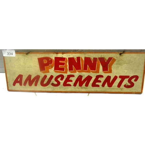 334 - WOODEN FAIRGROUND SIGN 