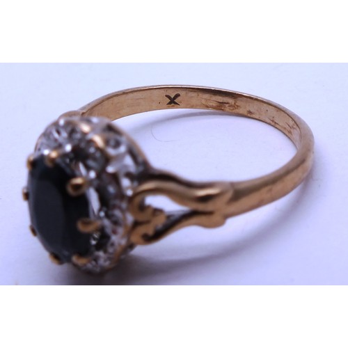 394 - 9 CARAT GOLD LADIES SAPPHIRE AND ILLUSION SET DIAMOND RING- SIZE L- 2.87G