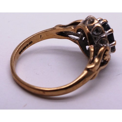 394 - 9 CARAT GOLD LADIES SAPPHIRE AND ILLUSION SET DIAMOND RING- SIZE L- 2.87G