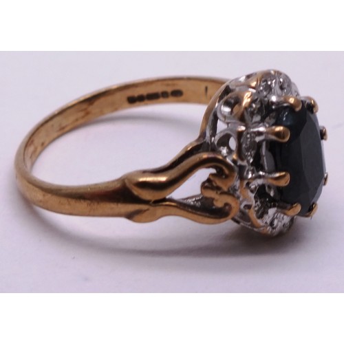 394 - 9 CARAT GOLD LADIES SAPPHIRE AND ILLUSION SET DIAMOND RING- SIZE L- 2.87G