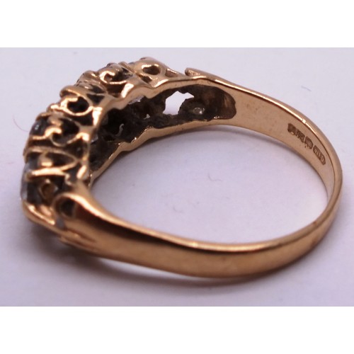 395 - 14CT GOLD AND THREE CZ STONE LADIES RING - SIZE J- 2.47G