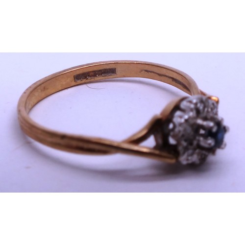 400 - 9 CARAT DIAMOND AND SAPPHIRE LADIES RING- SIZE O -1.98G