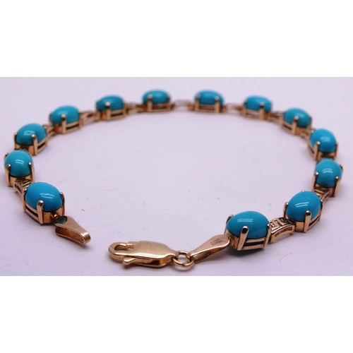 411 - 9 CARAT GOLD AND TURQUOISE BRACELET- 5GRAMS