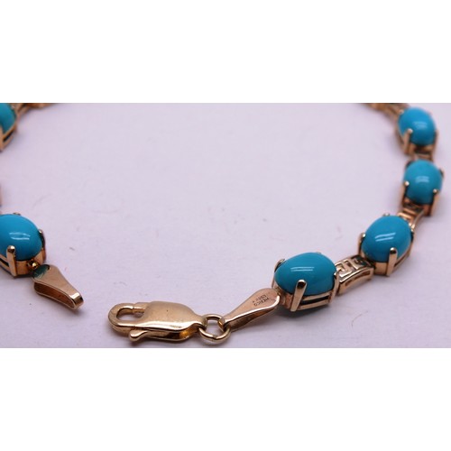 411 - 9 CARAT GOLD AND TURQUOISE BRACELET- 5GRAMS