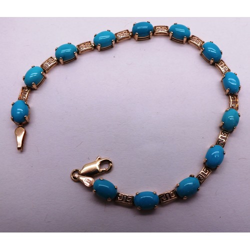 411 - 9 CARAT GOLD AND TURQUOISE BRACELET- 5GRAMS