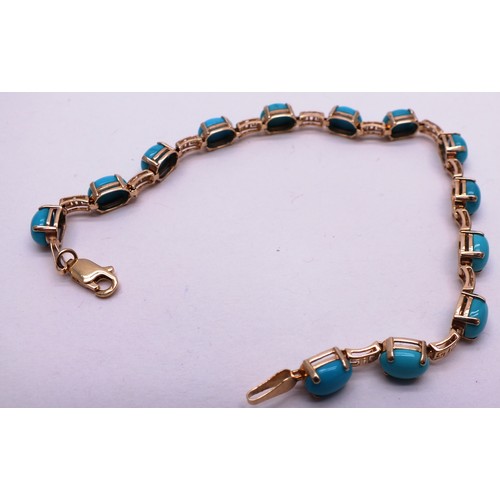 411 - 9 CARAT GOLD AND TURQUOISE BRACELET- 5GRAMS