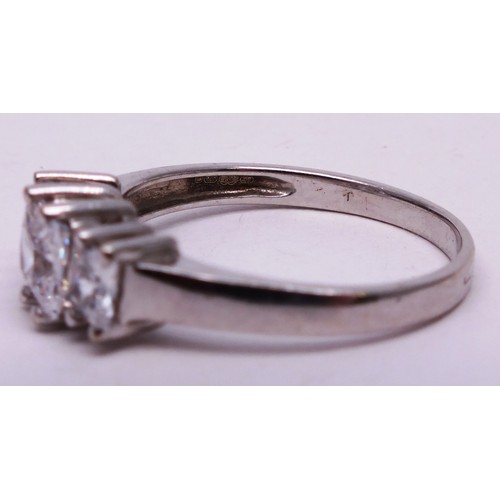 412 - 9CARAT WHITE GOLD AND CZ LADIES RING- SIZE O- 2.61G