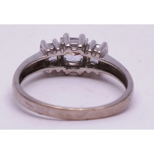 412 - 9CARAT WHITE GOLD AND CZ LADIES RING- SIZE O- 2.61G