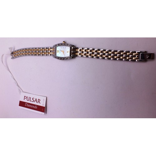 419 - PULSAR DIAMOND LADIES WATCH- BOX AND PAPERS SPARE LINKS AND DIAMOND CERTIFICATE 0.85CT