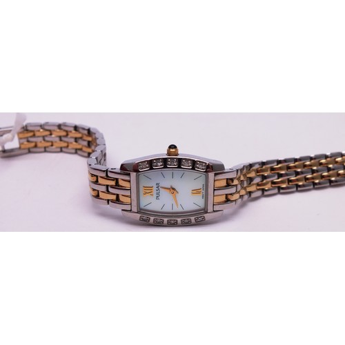 419 - PULSAR DIAMOND LADIES WATCH- BOX AND PAPERS SPARE LINKS AND DIAMOND CERTIFICATE 0.85CT