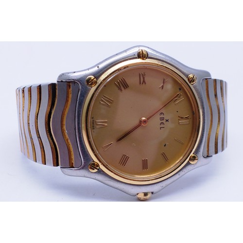 421 - EBEL WATCH STAINLESS STEEL WITH 24ct GOLD ELECTROPLATED GOLD TRIM - IN GOOD WORKING ORDER