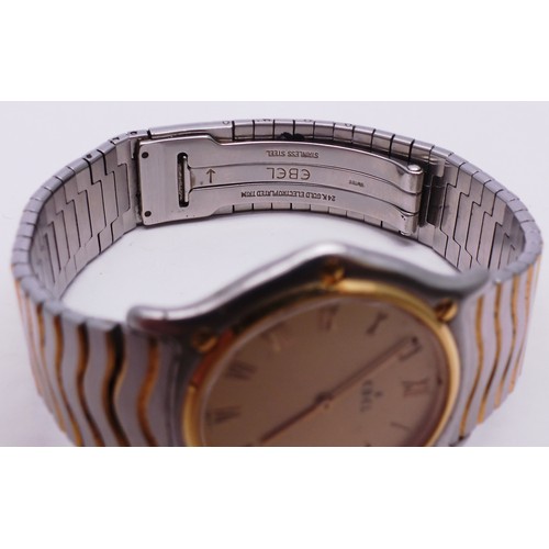 421 - EBEL WATCH STAINLESS STEEL WITH 24ct GOLD ELECTROPLATED GOLD TRIM - IN GOOD WORKING ORDER