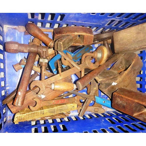 536 - BOX OF VINTAGE WOOD PLANES & TOOLS