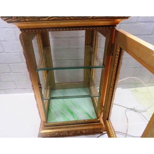 513 - ORNATE GOLD GILT WOOD LIGHT UP DISPLAY CABINET