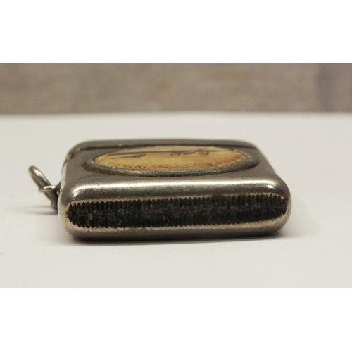 351 - VINTAGE VESTA CASE WITH AEROPLANE DECORATION