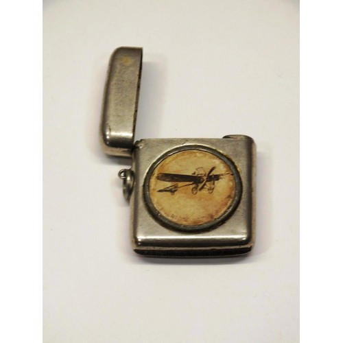 351 - VINTAGE VESTA CASE WITH AEROPLANE DECORATION