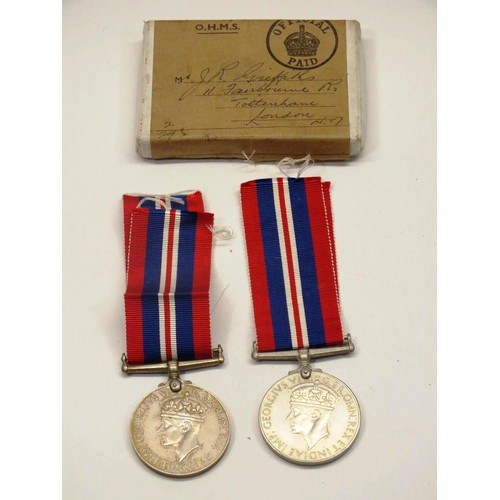 356 - WW2 MEDAL BOX AND TWO WW2 MEDALS