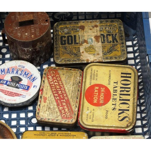 385 - BOX OF PELLET TINS & ADVERTISING