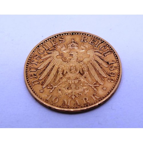 441 - GERMAN 10 MARK 1893 COIN 3.982G