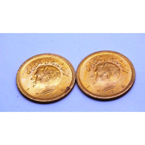 469 - 2X MOHAMMED REZA SHAH 1 PAHLAVI GOLD COIN-8.13G EACH