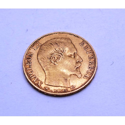 476 - NAOPLEAN III 1857 20 FRANC GOLD COIN - 6.4G