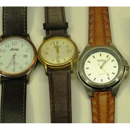 575 - FIVE MENS WATCHES INCLUDES PULSAR, JEEP, SWISS , HANA & ROTARY