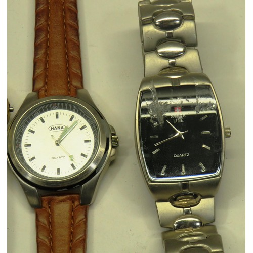 575 - FIVE MENS WATCHES INCLUDES PULSAR, JEEP, SWISS , HANA & ROTARY