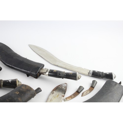 10 - 5 x Assorted Vintage KUKRI Inc Skinning Knives, Leather Scabbard Etc