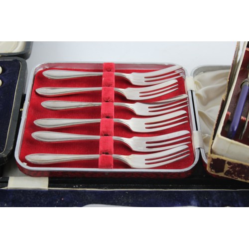 14 - 5 Sets of Vintage Boxed SILVER PLATE Cutlery Includes Mother of Pearl, Pastry Forks