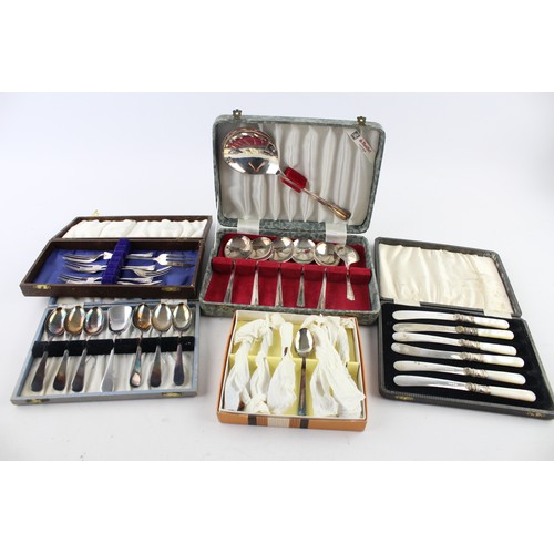 18 - Five Sets of Vintage Boxed SILVER PLATE Cutlery Includes Mother of Pearl, Pastry Forks