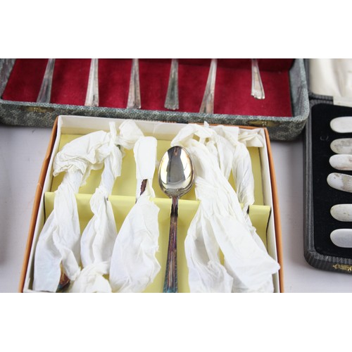 18 - Five Sets of Vintage Boxed SILVER PLATE Cutlery Includes Mother of Pearl, Pastry Forks