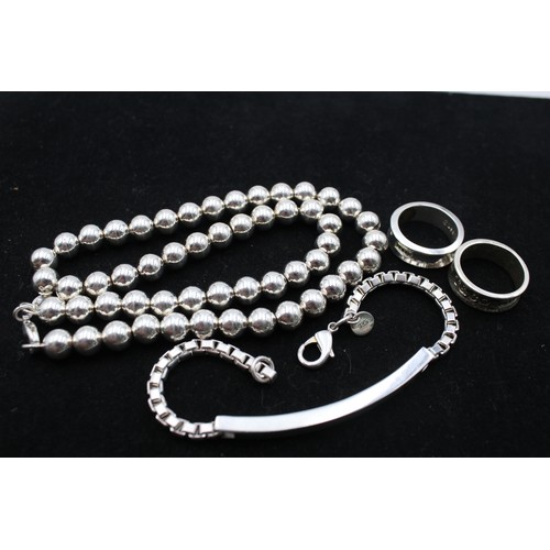 25 - 4 x Retro Fashion JEWELLERY - Necklace, Bracelet, Silver Tone, Rings, Engraved