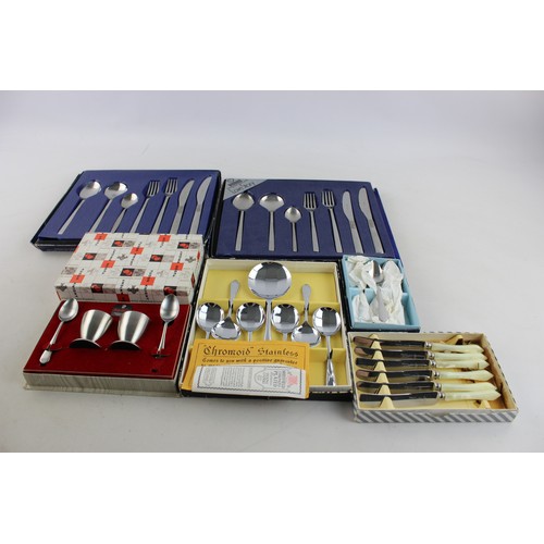 58 - 6 x Vintage Boxed CUTLERY Sets Inc. VINERS Love Story, Tudor Knight Egg Cup Set