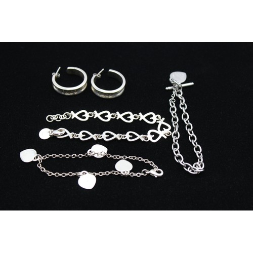 59 - 4 x Retro Fashion JEWELLERY inc. Silver Tone, Earrings, Bracelets, Hearts, T-Bar