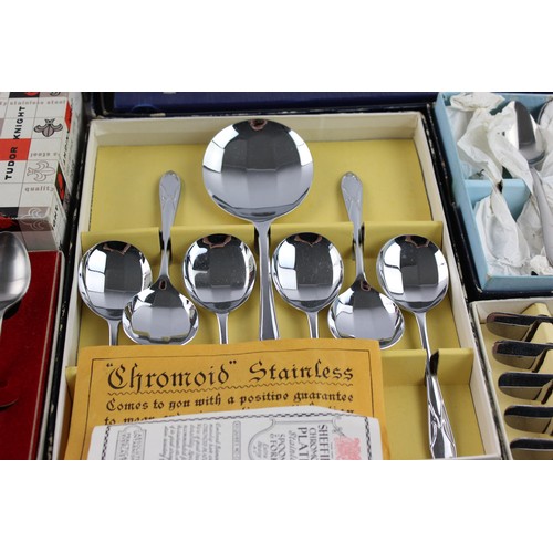 58 - 6 x Vintage Boxed CUTLERY Sets Inc. VINERS Love Story, Tudor Knight Egg Cup Set