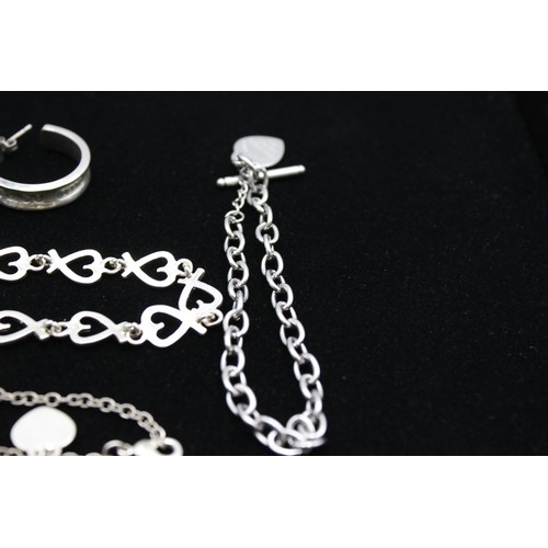 59 - 4 x Retro Fashion JEWELLERY inc. Silver Tone, Earrings, Bracelets, Hearts, T-Bar