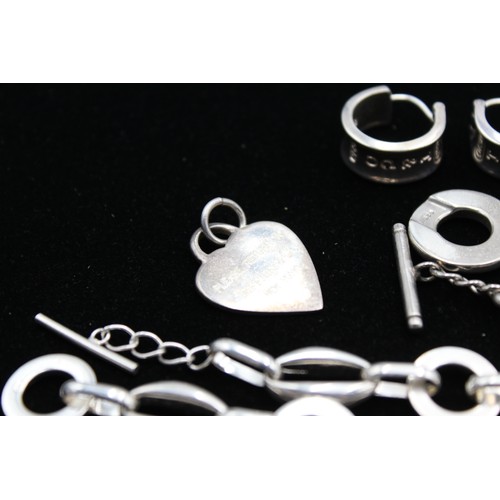 93 - 4 x Retro Fashion JEWELLERY , Bracelet, Silver Tone, Earrings, Pendant, T-Bar