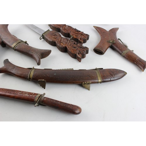 102 - 6 x Assorted Vintage KNIVES / DAGGERS Inc Decorative, Wooden, Carving Set Etc