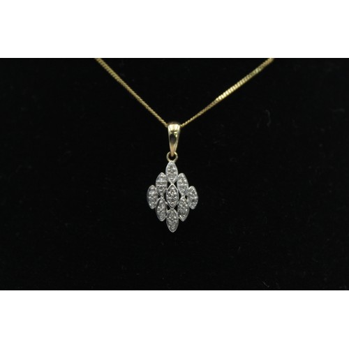 120 - 9ct gold vintage diamond cluster pendant necklace (1.5g)