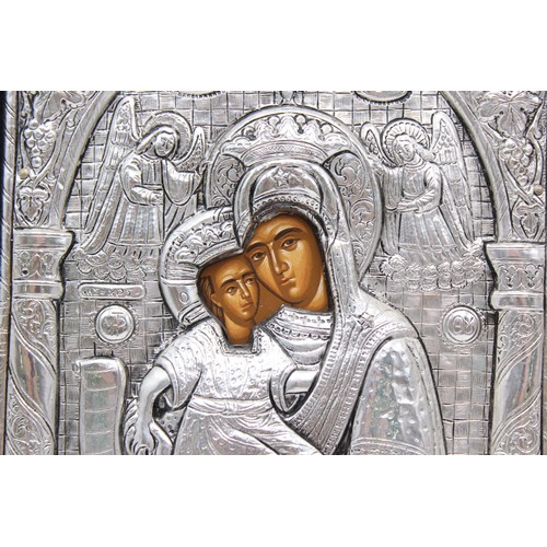 121 - Stamped .950 SILVER Byzantine Icon of Virgin Mary & Jesus Christ (728g)