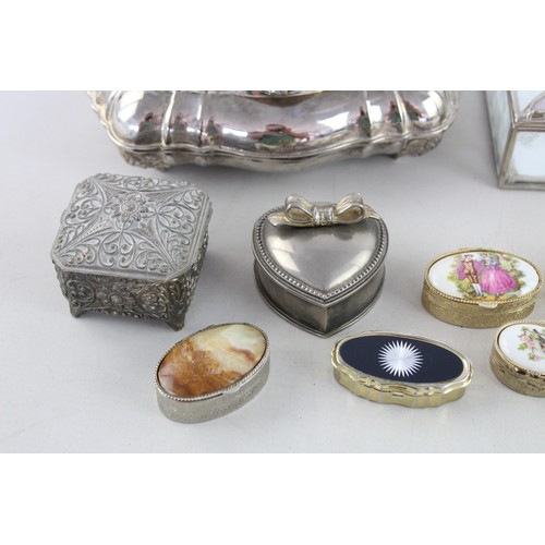 130 - 16 x Assorted Vintage TRINKET BOXES Inc Silver Plate, Enamel, Heart Etc