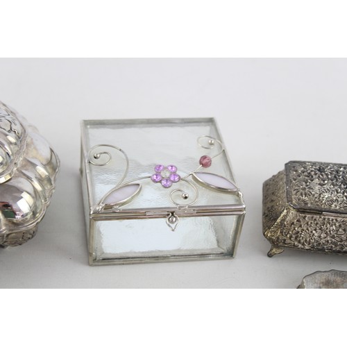 130 - 16 x Assorted Vintage TRINKET BOXES Inc Silver Plate, Enamel, Heart Etc