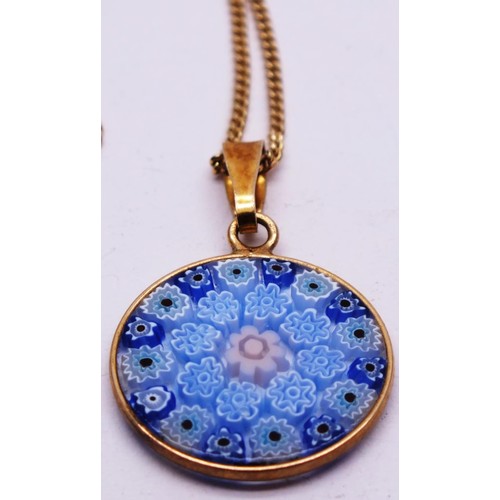 429 - 9CT GOLD NECKLACE 3g WITH 925 SILVER MILLEFIORI GLASS PENDANT