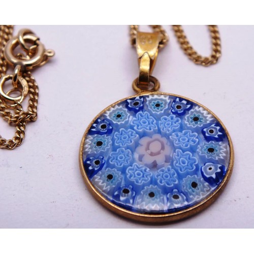 429 - 9CT GOLD NECKLACE 3g WITH 925 SILVER MILLEFIORI GLASS PENDANT