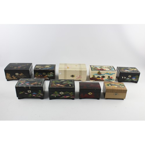 102 - 9 x Vintage Oriental Musical Decorative JEWELLERY BOXES Inc Abalone Shell Etc