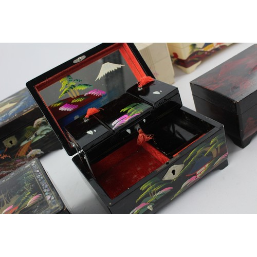 102 - 9 x Vintage Oriental Musical Decorative JEWELLERY BOXES Inc Abalone Shell Etc