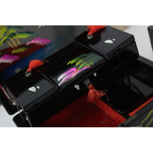 102 - 9 x Vintage Oriental Musical Decorative JEWELLERY BOXES Inc Abalone Shell Etc