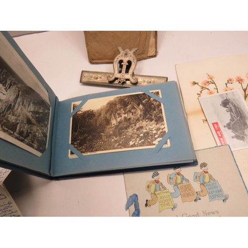 412 - VINTAGE POSTCARD ALBUM AND MILITARY RELATED EPHEMERA